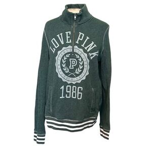 PINK Victoria’s Secret long sleeve quarter zip shirt green/white, size medium